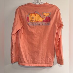 Girls Large Vineyard Vines Halloween glow pumpkin whale long sleeve pocket tee
